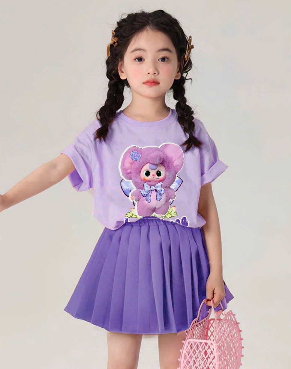 Bộ babythree áo tím chân váy xếp li tím bé gái