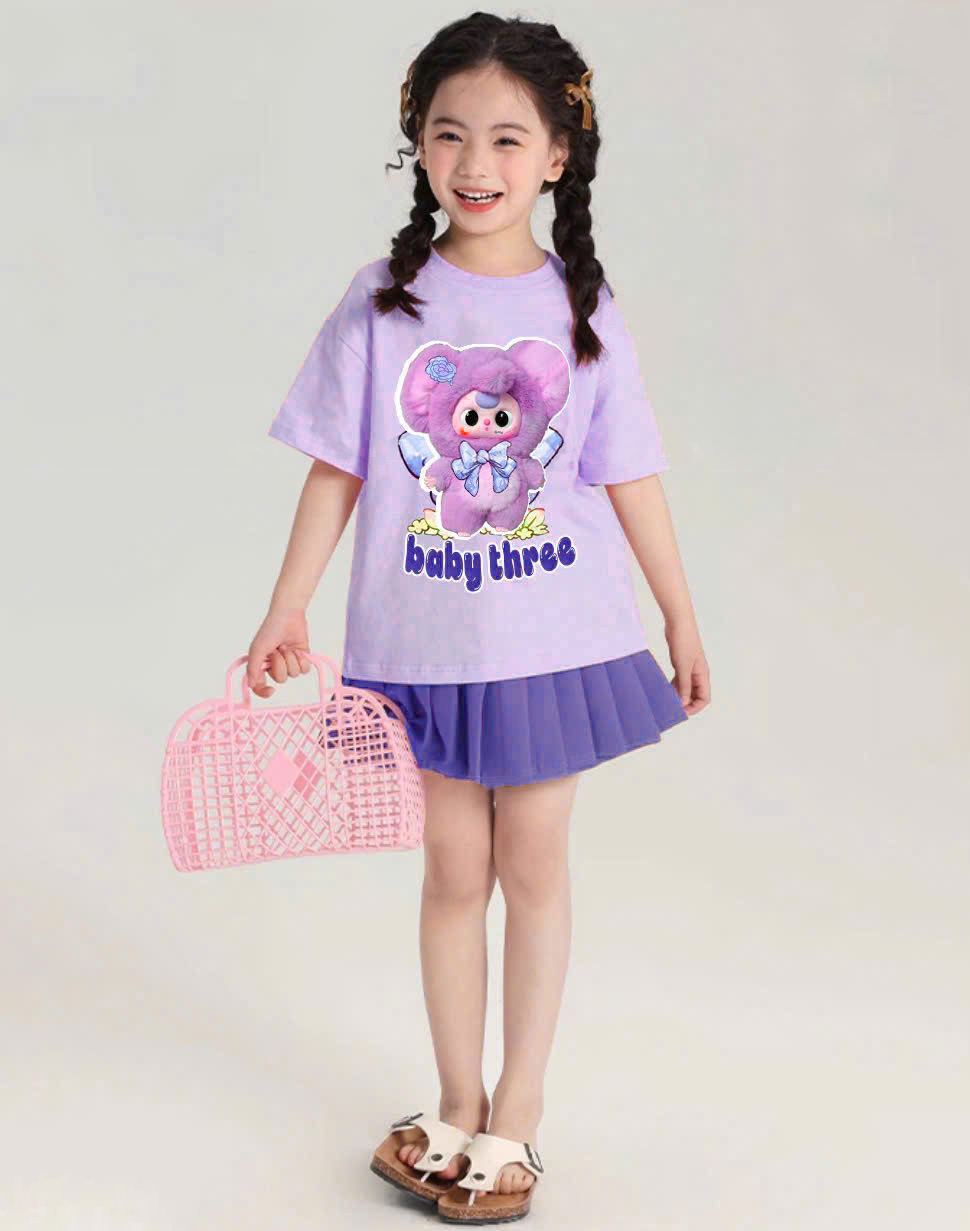 Bộ babythree áo tím chân váy xếp li tím bé gái