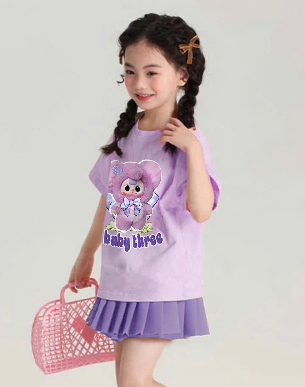 Bộ babythree áo tím chân váy xếp li tím bé gái