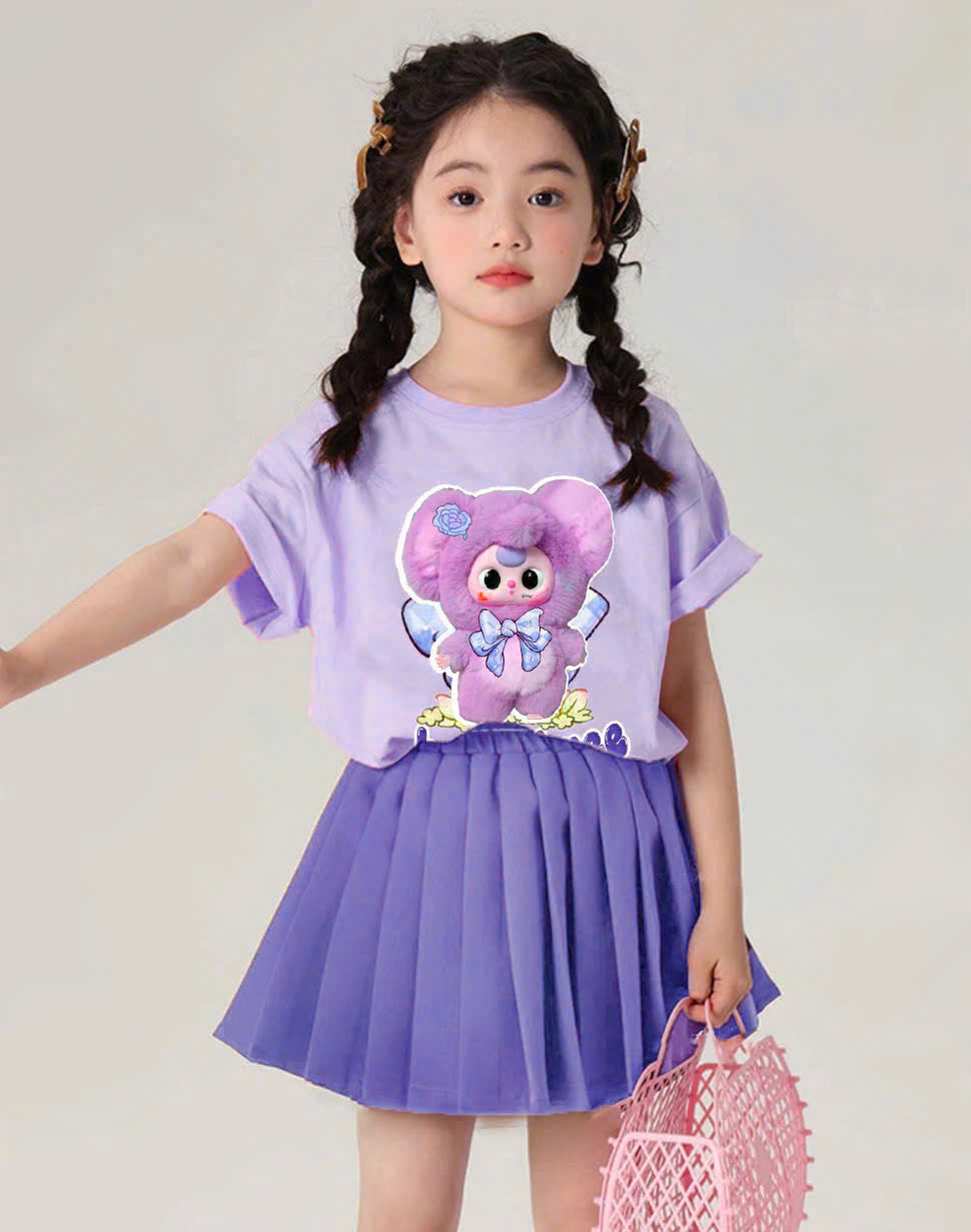 Bộ babythree áo tím chân váy xếp li tím bé gái