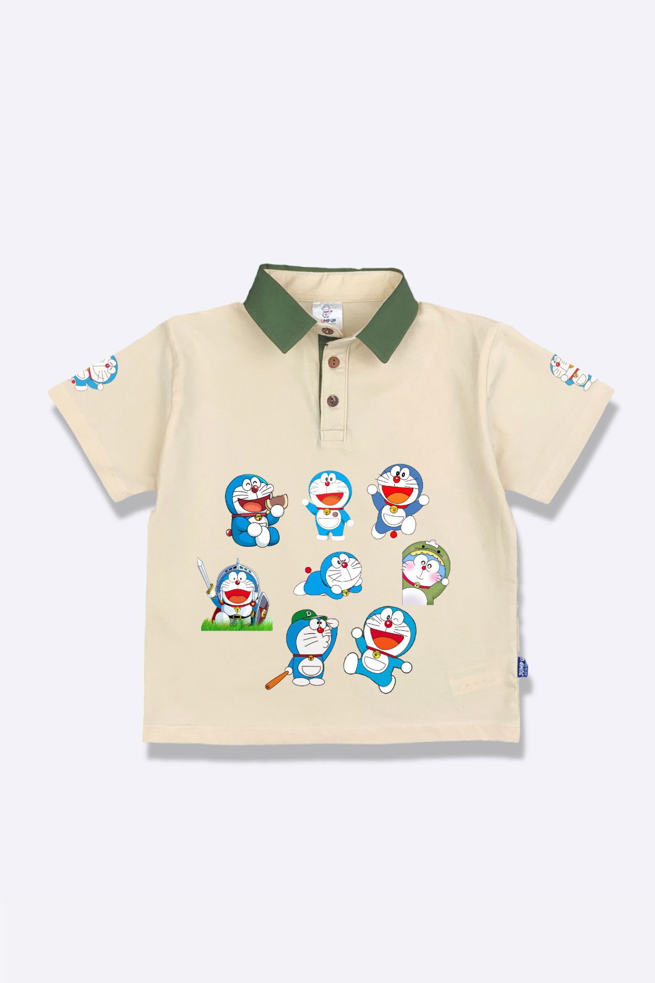 Áo polo be cổ bộ đội có 8 hình doraemon siêu ngộ nghĩnh