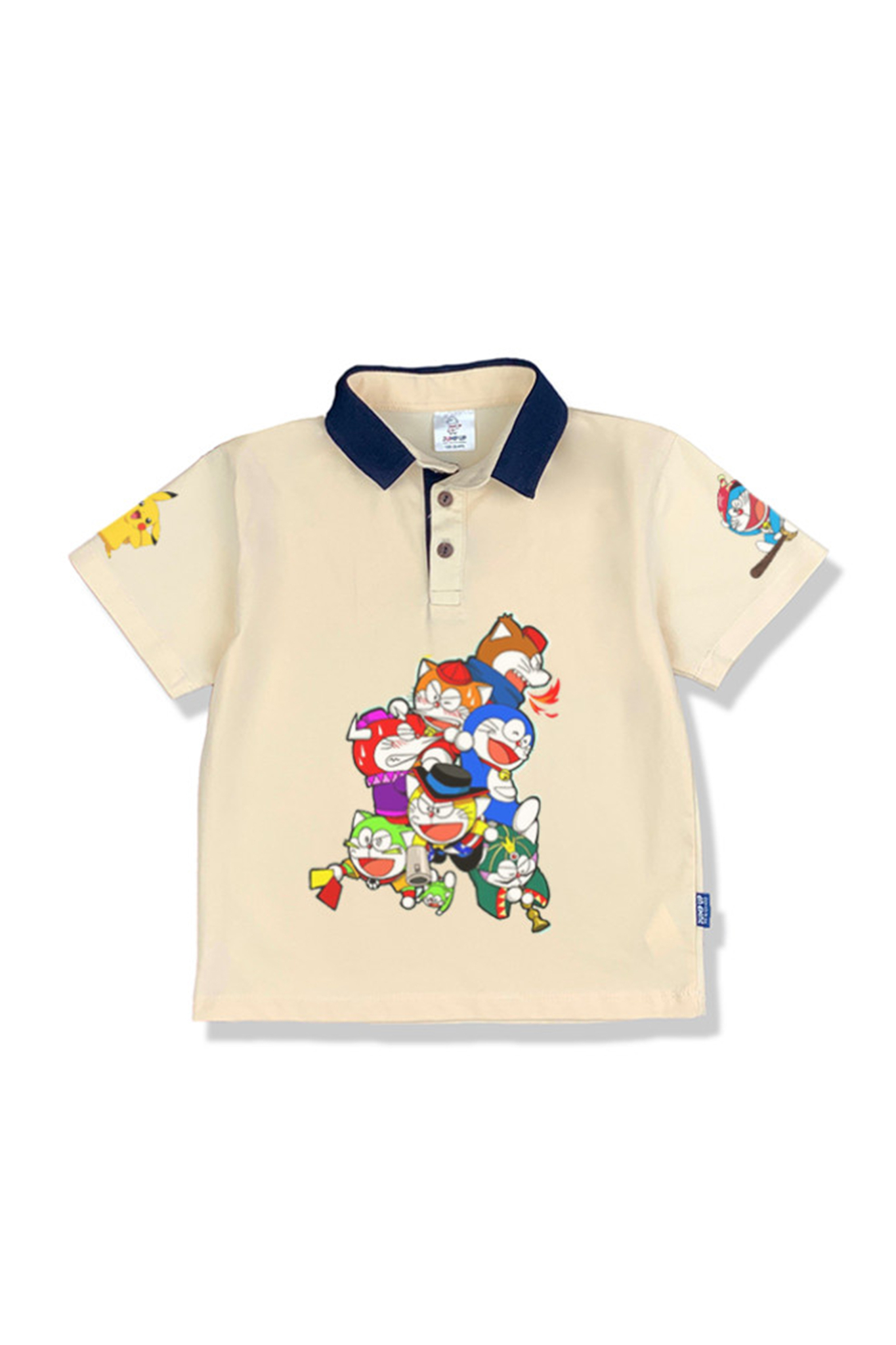 Áo polo be cổ than nhiều doraemon