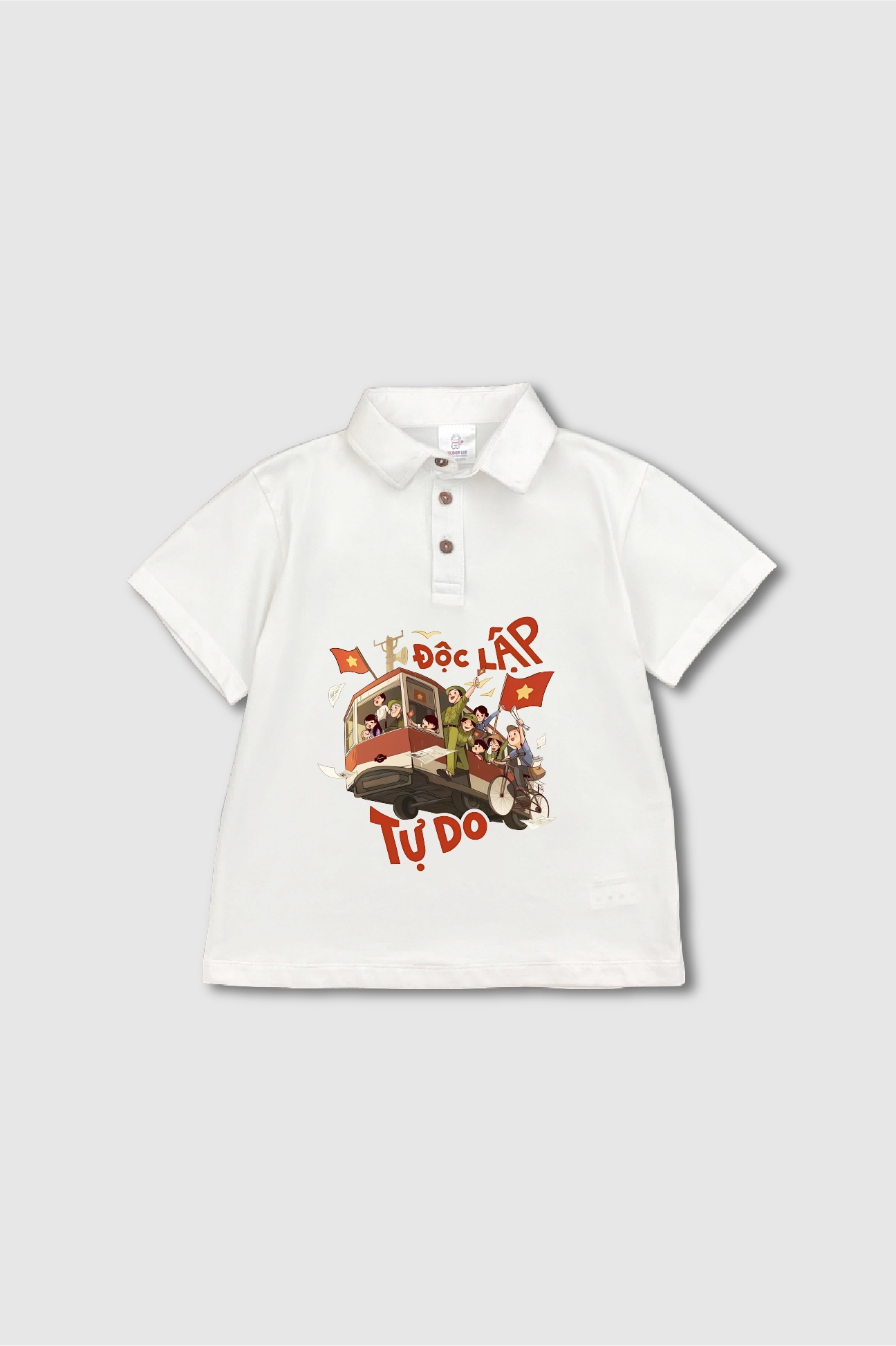 Áo polo trắng hình in Độc lập - Tự do