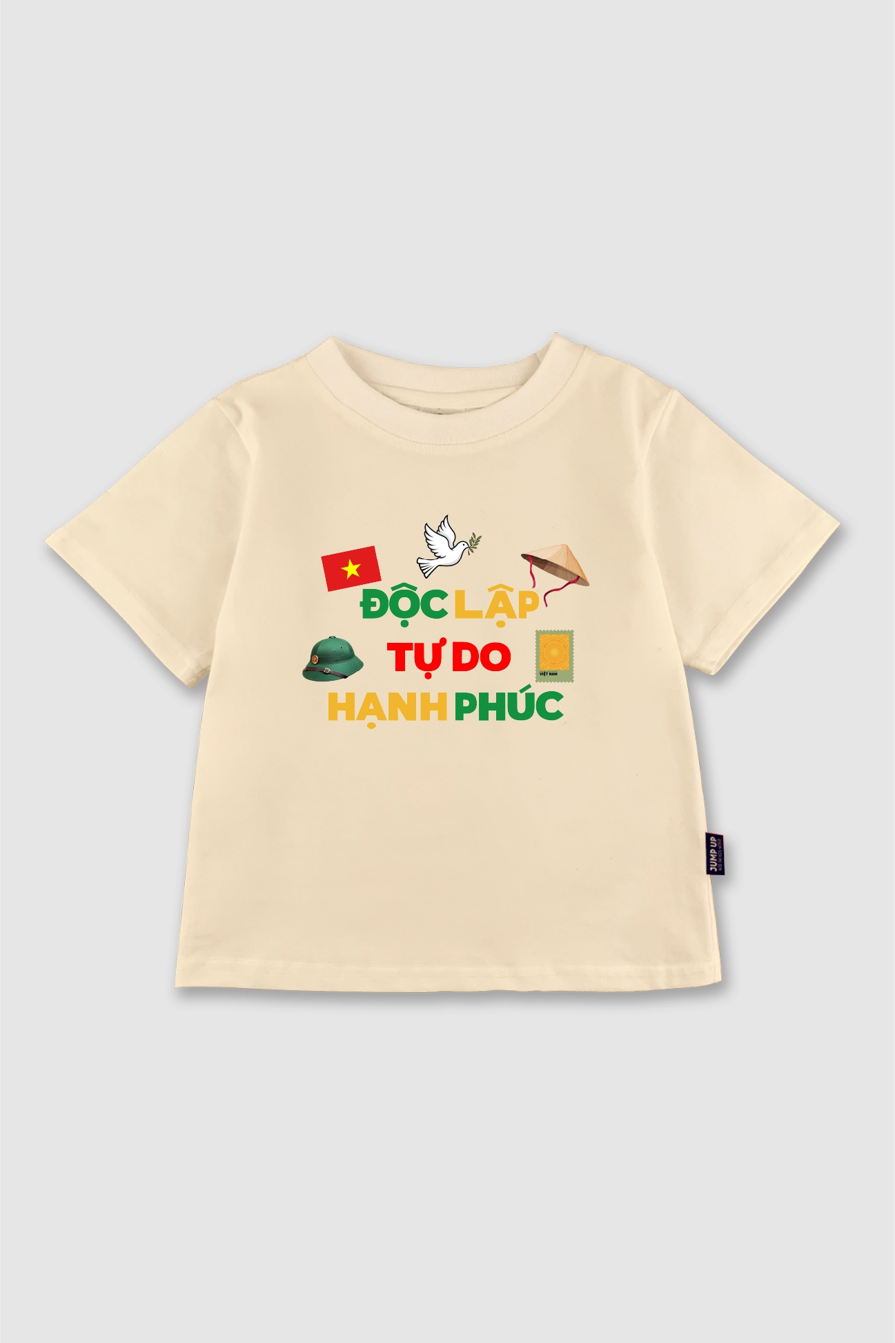 Áo be cổ tròn in hình Text Độc lập - Tự do - Hạnh phúc