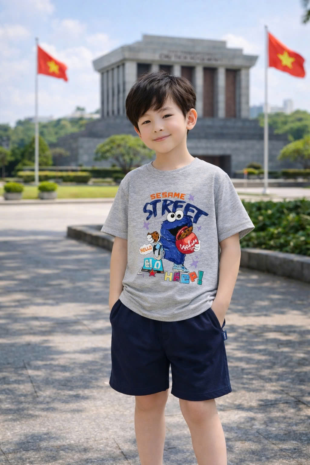 Áo cộc cổ tròn xám cho bé