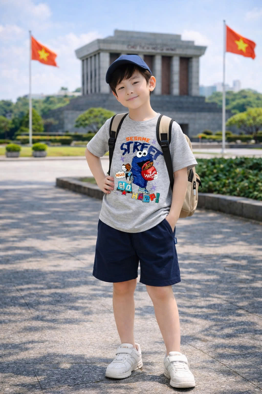 Áo cộc cổ tròn xám cho bé