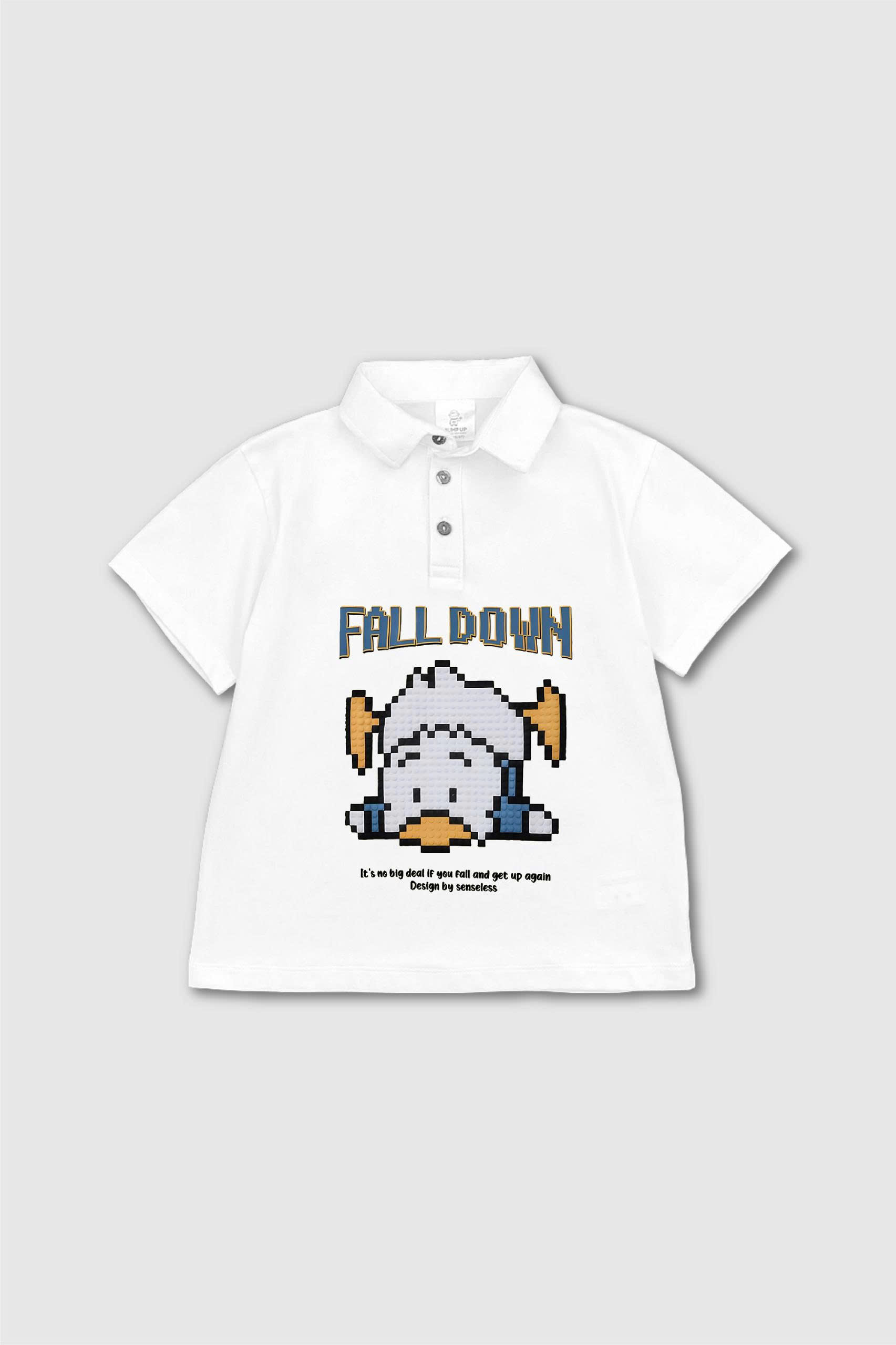 Áo polo trắng có cổ cho bé Fall down