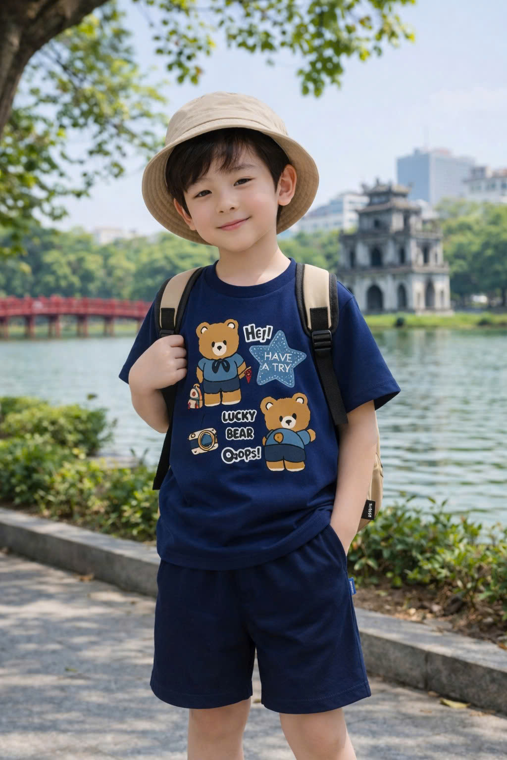 B17- Bộ áo cổ tròn và quần xanh than cho bé