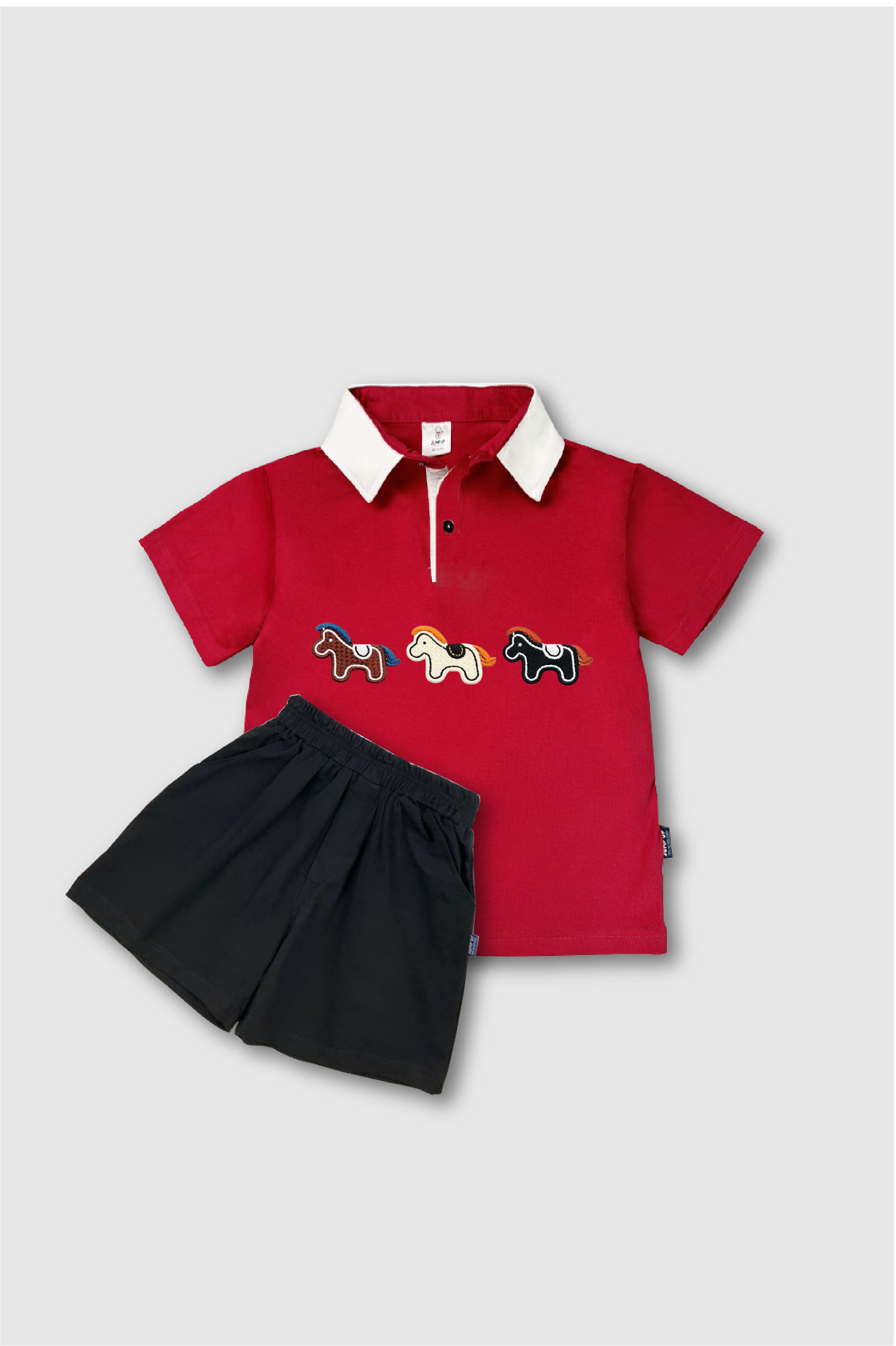 B56- Bộ Áo Polo Đỏ Cổ Trắng Và Quần Đen