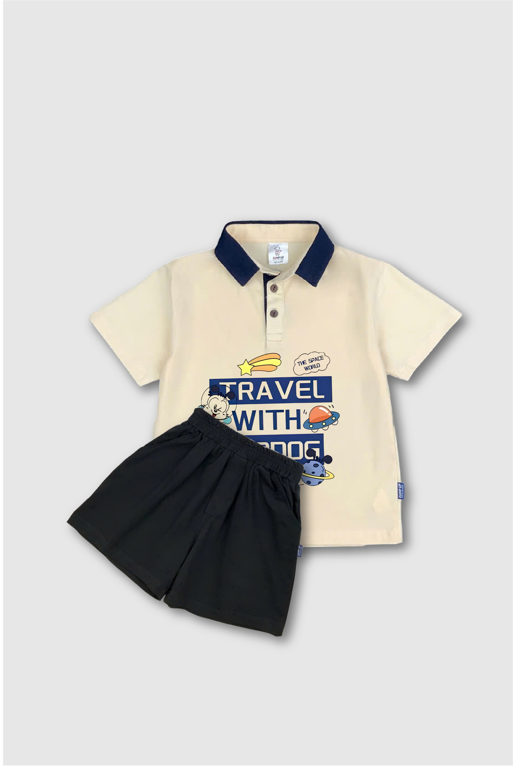 B59-Bộ Áo Polo Be Cổ Than Và Quần Đen
