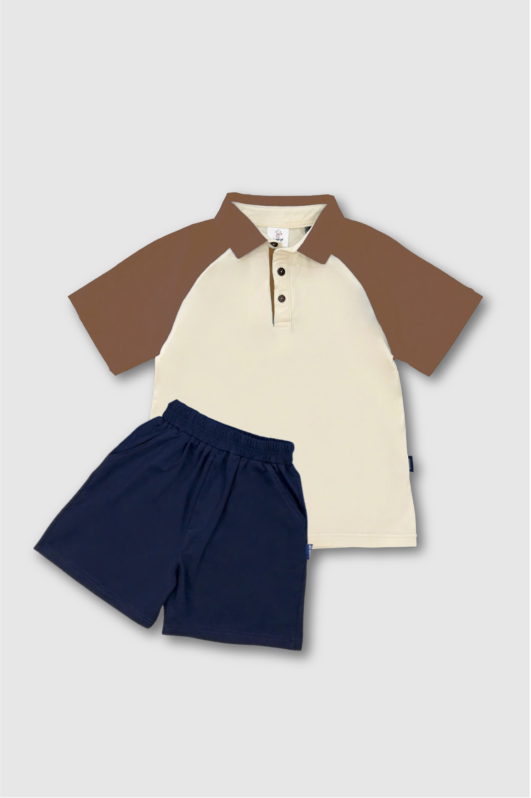 B61- Bộ Áo Polo Be Phối Nâu Và Quần Xanh