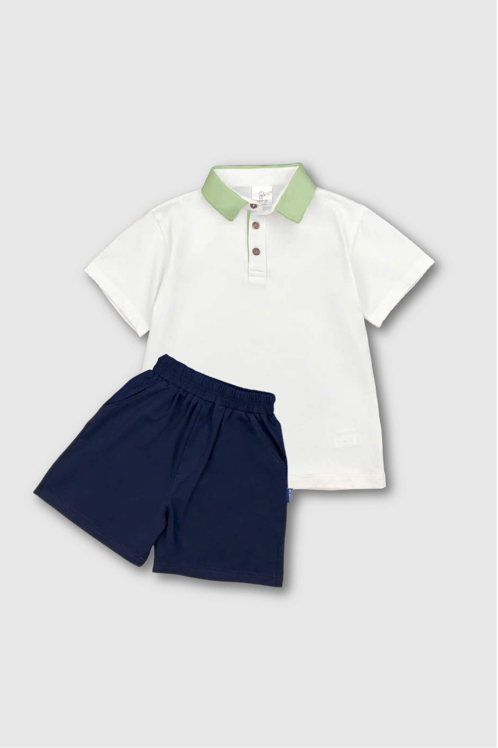 B76-Bộ Áo Polo Trắng Cổ Xanh Bơ Và Quần Xanh