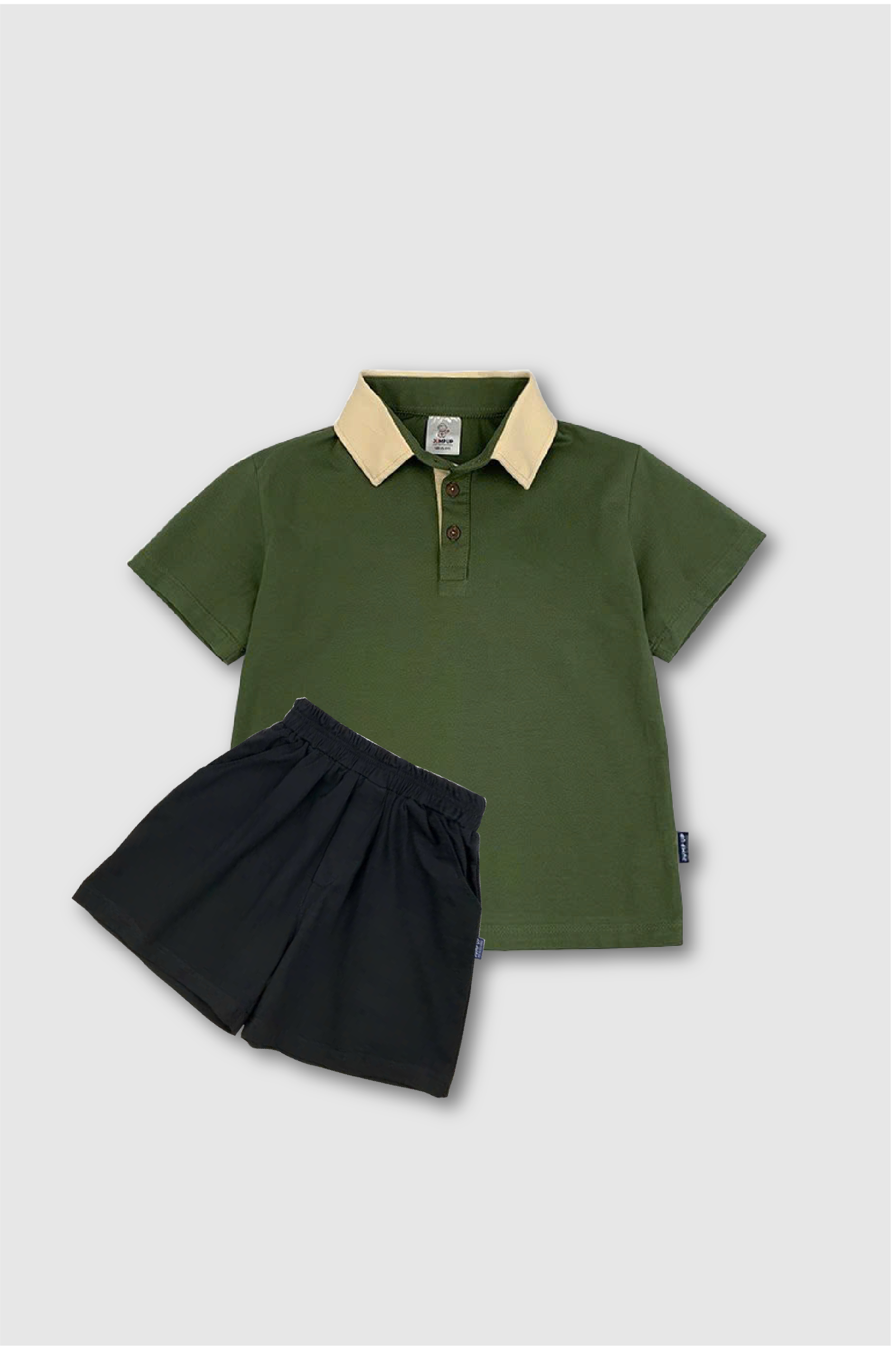 B80-Bộ áo polo xanh rêu mới cho bé