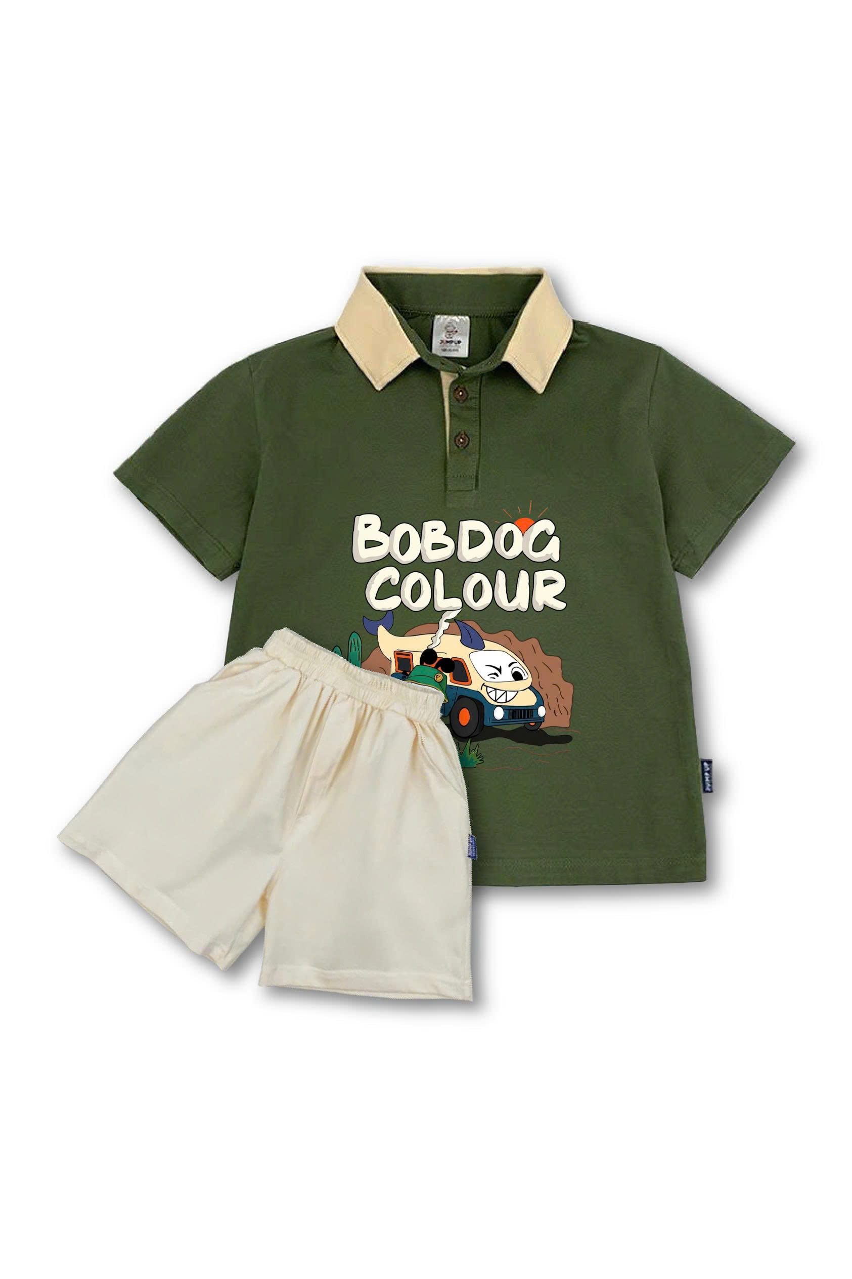 B82-Bộ áo polo xanh rêu và quần be