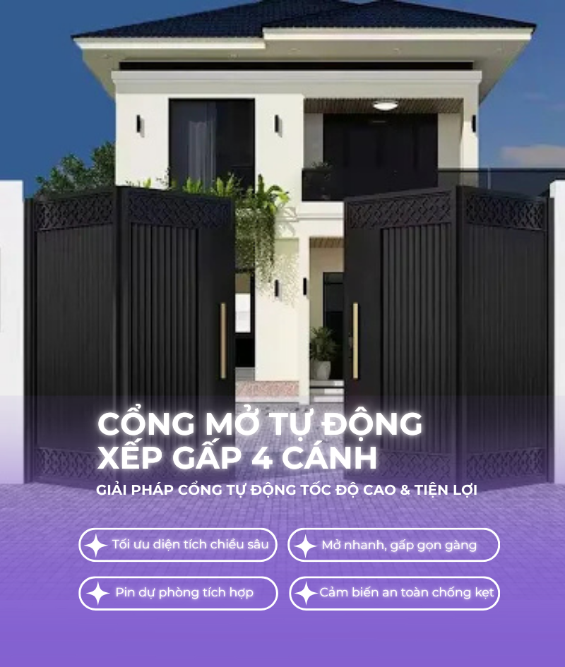 Cổng mở cánh tự động gấp 4 cánh tốc độ cao ra vào tiện lợi