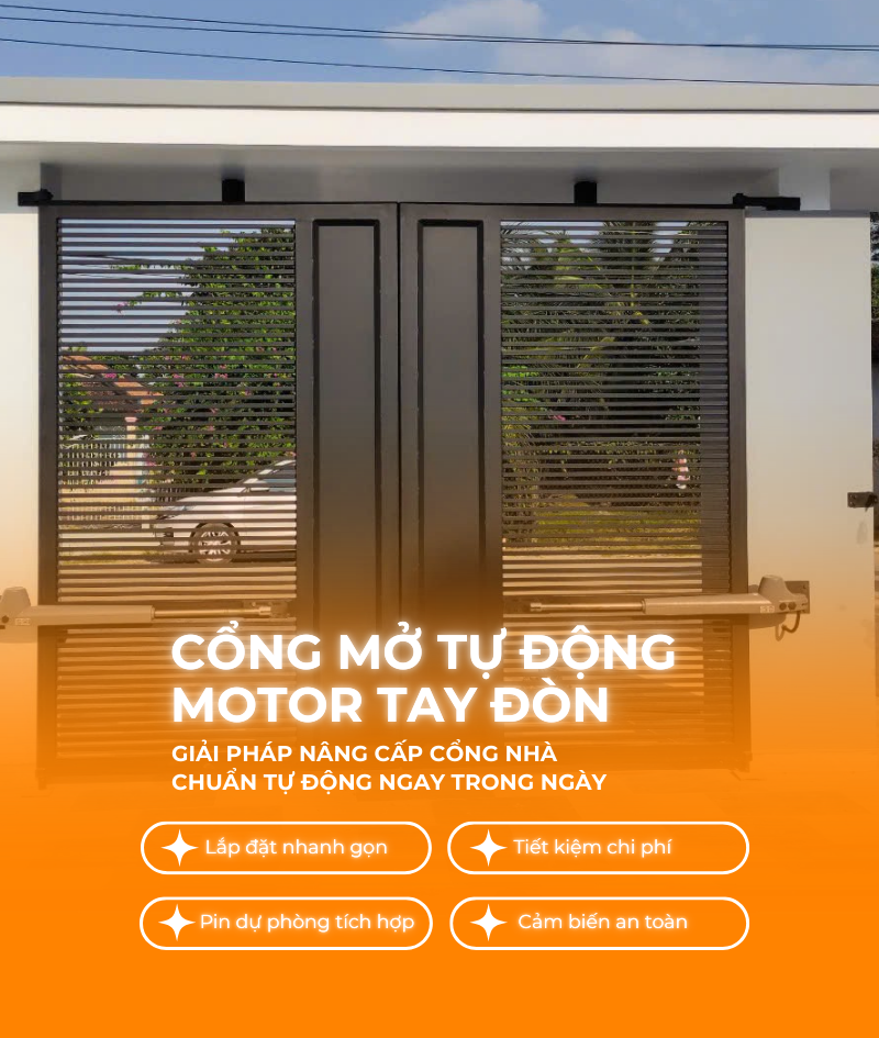 Cổng mở cánh tự động motor tay đòn lắp đặt nhanh gọn cho mọi loại cổng hiện hữu