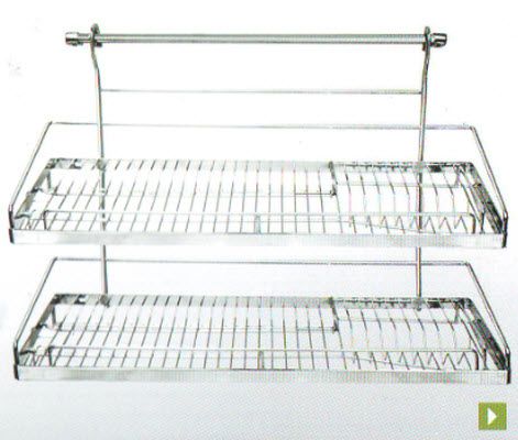 Kệ inox 304 - 2 tầng thanh treo (Có khay) KTT.004 32x60