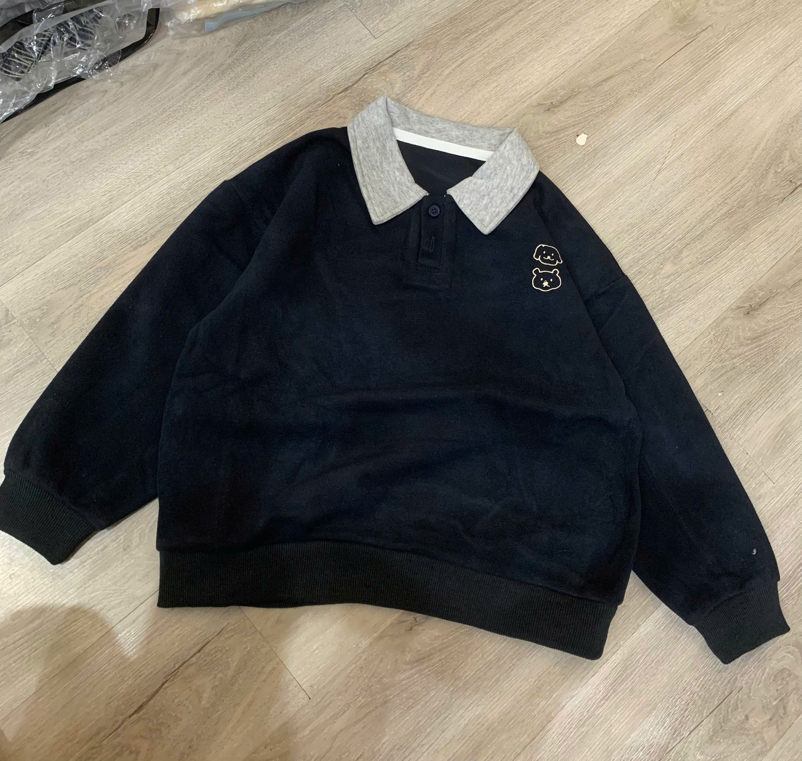 6605 áo nỉ than cổ polo