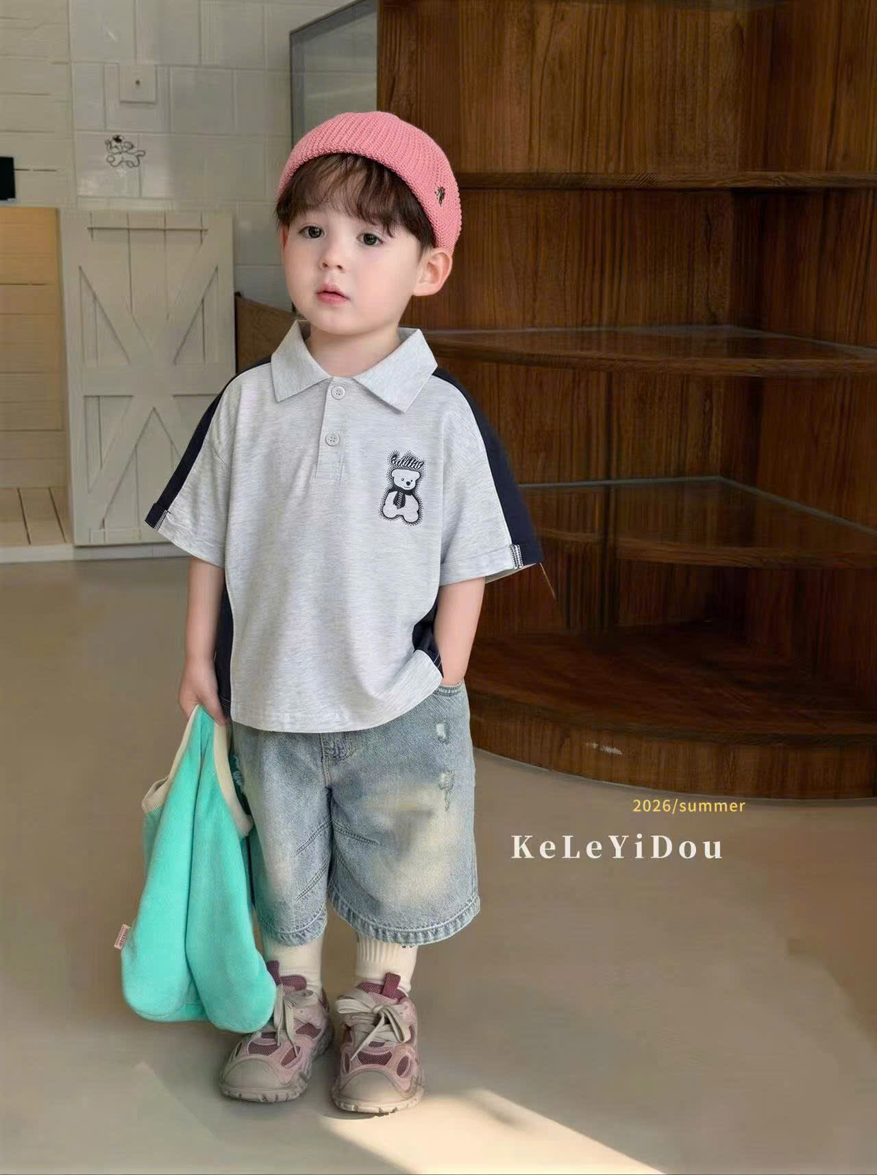 8OPL119 áo polo ghi gấu