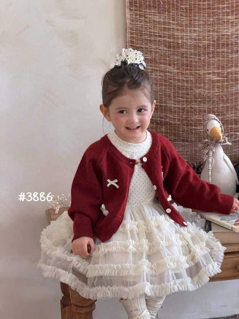 Set váy bi trắng len đỏ S3886