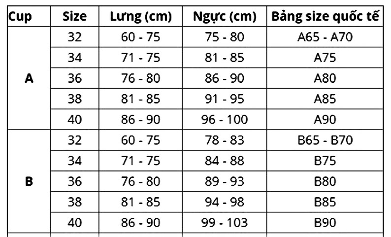 hướng dẫn chọn size áo lót nữ