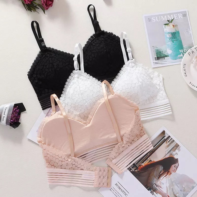 Áo lót Bralette ren hoa sọc ngang 2 dây mút mõng cài sau 3 móc 835 | Kho đồ lót giá sỉ www.noiysieusi.com