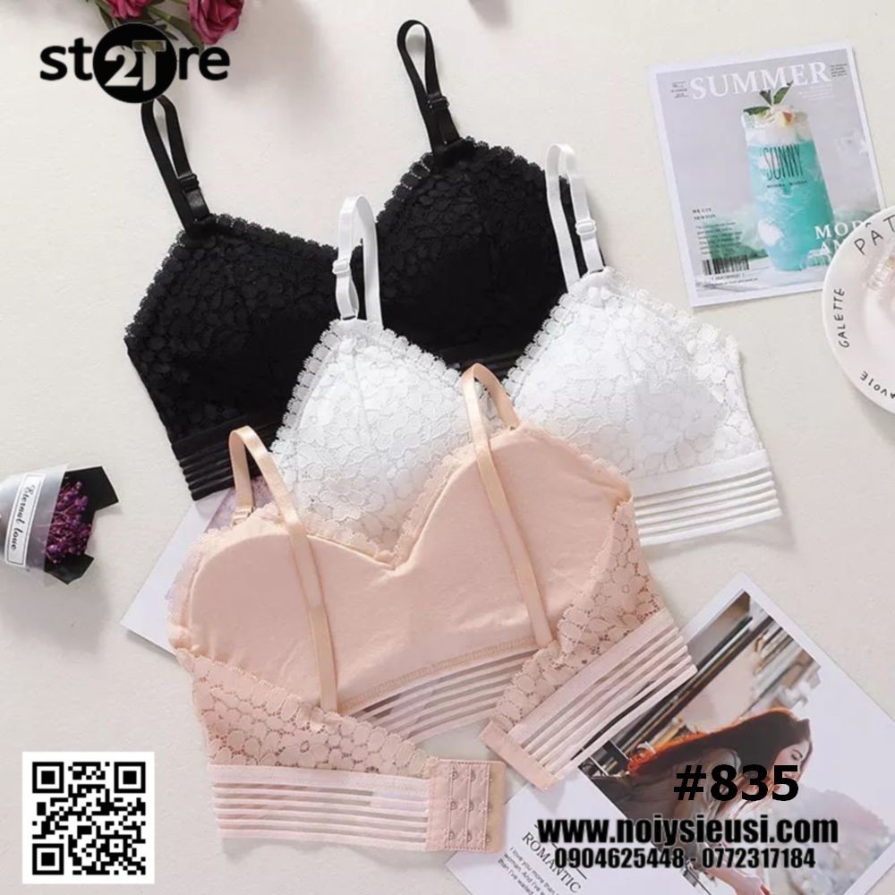 ÁO LÓT BRALETTE REN HOA SỌC NGANG MÚT MÕNG 3 MÓC CÀI SAU 835