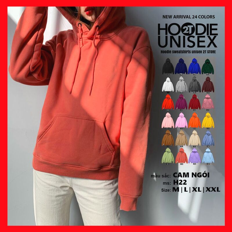 ÁO HOODIE UNISEX 2T STORE H22 CAM NGÓI - ÁO KHOÁC NỈ CHUI ĐẦU NÓN 2 LỚP DÀY DẶN XỎ NGÓN CHẤT LƯỢNG ĐẸP