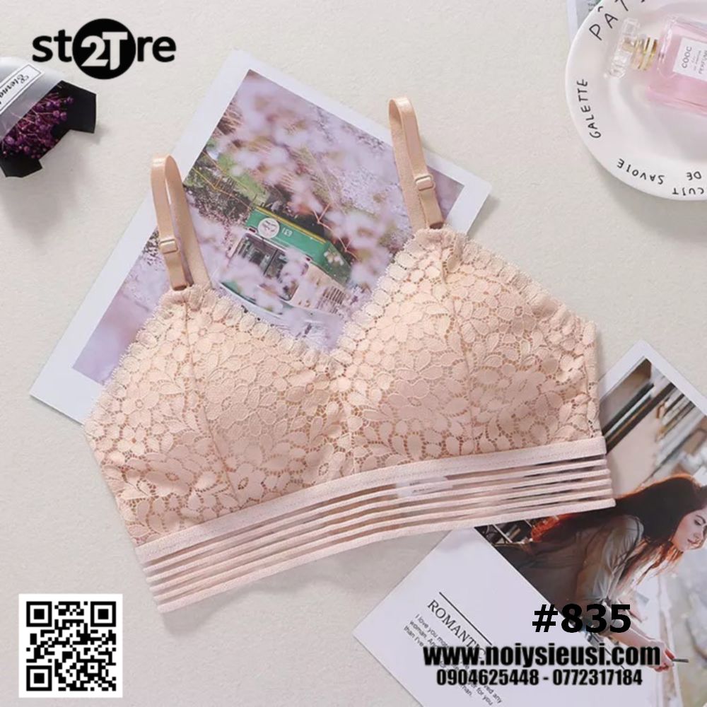 Áo lót Bralette ren hoa sọc ngang 2 dây mút mõng cài sau 3 móc BRALETTE835 - noiysieusi.com