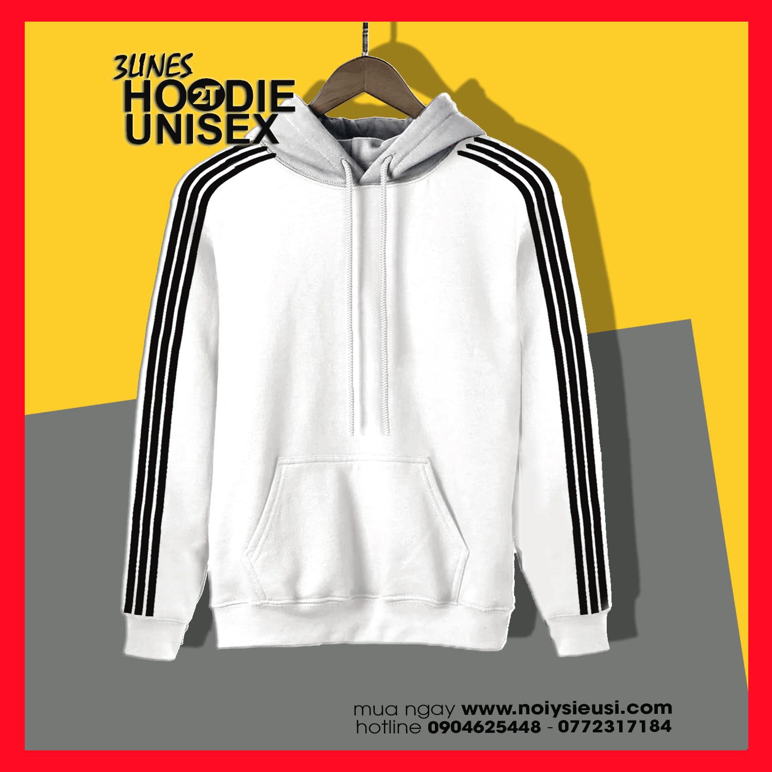 Áo Hoodie 3Line nón xám unisex 2T Store Bst 3 màu sắc - Áo khoác nỉ chui đầu 3 sọc nón may 2 lớp dày dặn đẹp chất lượng