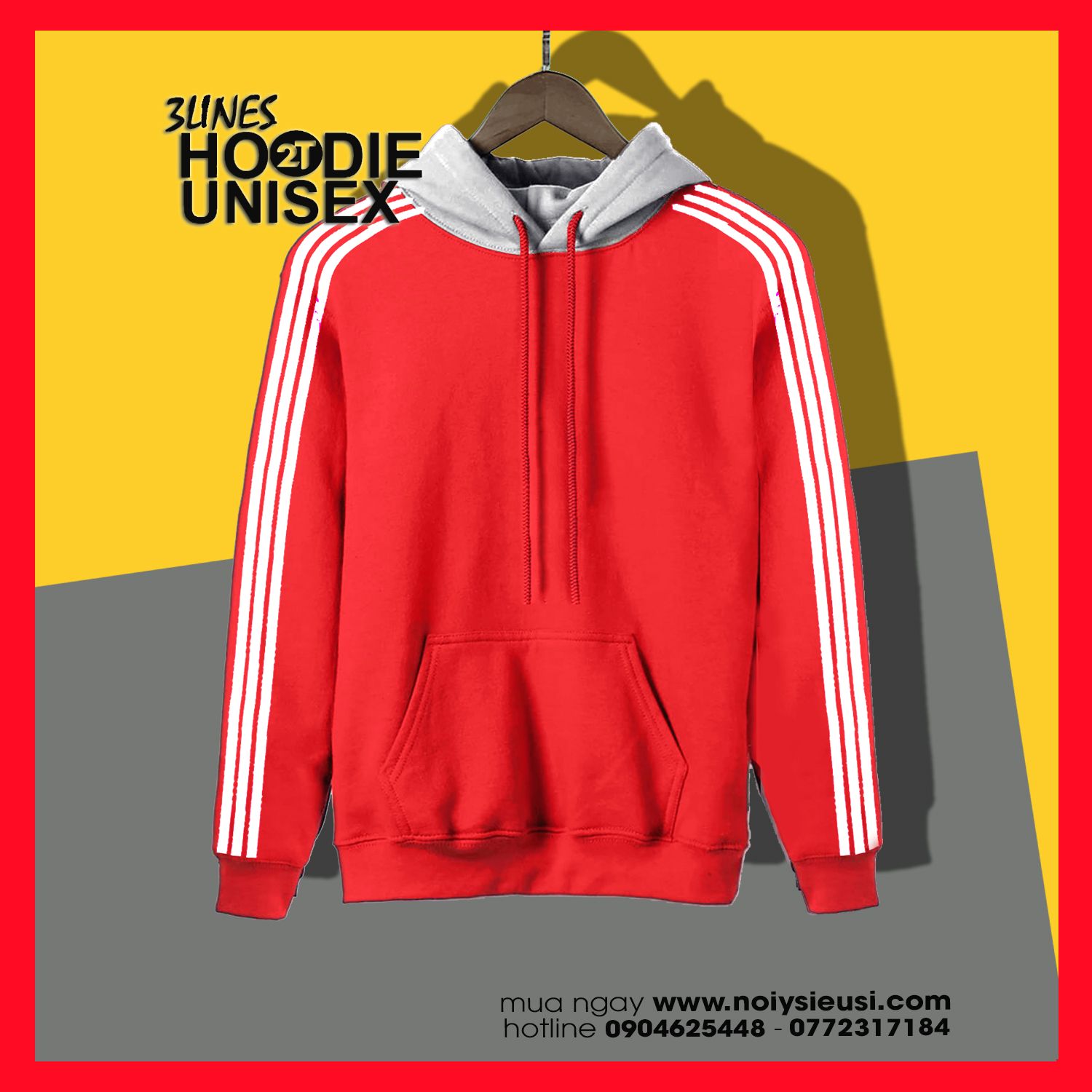 Áo Hoodie 3Line nón xám unisex 2T Store Bst 3 màu sắc - Áo khoác nỉ chui đầu 3 sọc nón may 2 lớp dày dặn đẹp chất lượng