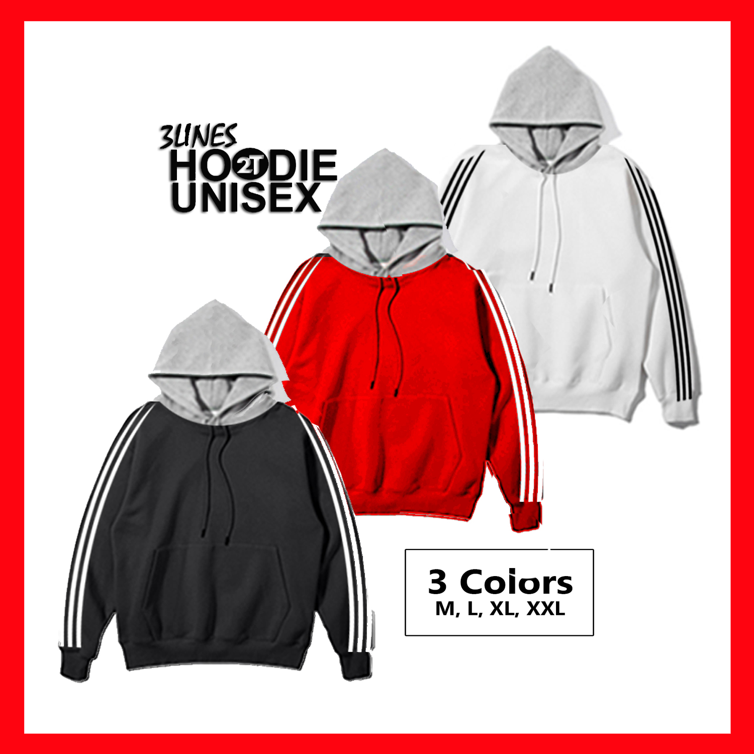 Áo Hoodie 3Line nón xám unisex 2T Store Bst 3 màu sắc - Áo khoác nỉ chui đầu 3 sọc nón may 2 lớp dày dặn đẹp chất lượng