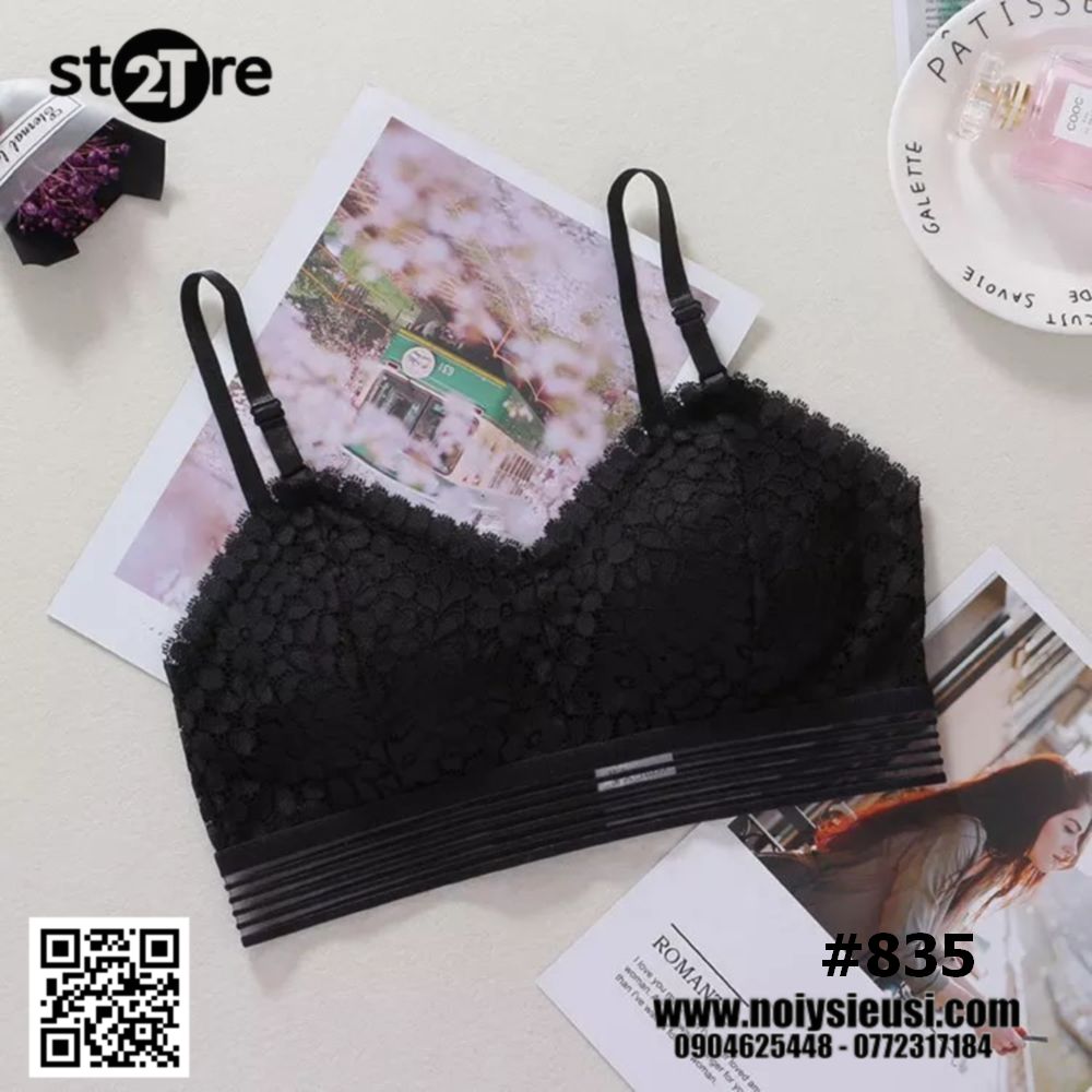 Áo lót Bralette ren hoa sọc ngang 2 dây mút mõng cài sau 3 móc BRALETTE835 - noiysieusi.com