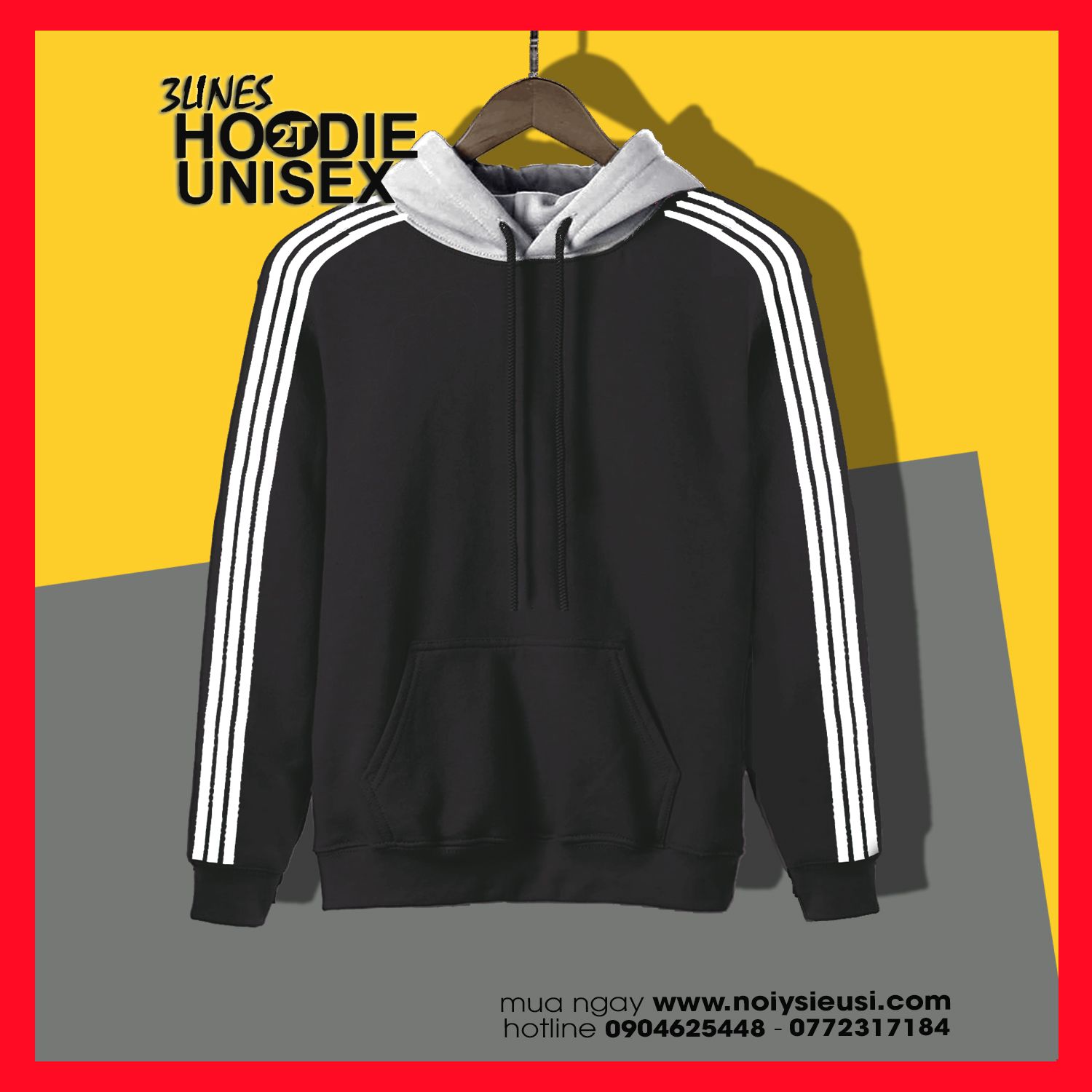 Áo Hoodie 3Line nón xám unisex 2T Store Bst 3 màu sắc - Áo khoác nỉ chui đầu 3 sọc nón may 2 lớp dày dặn đẹp chất lượng