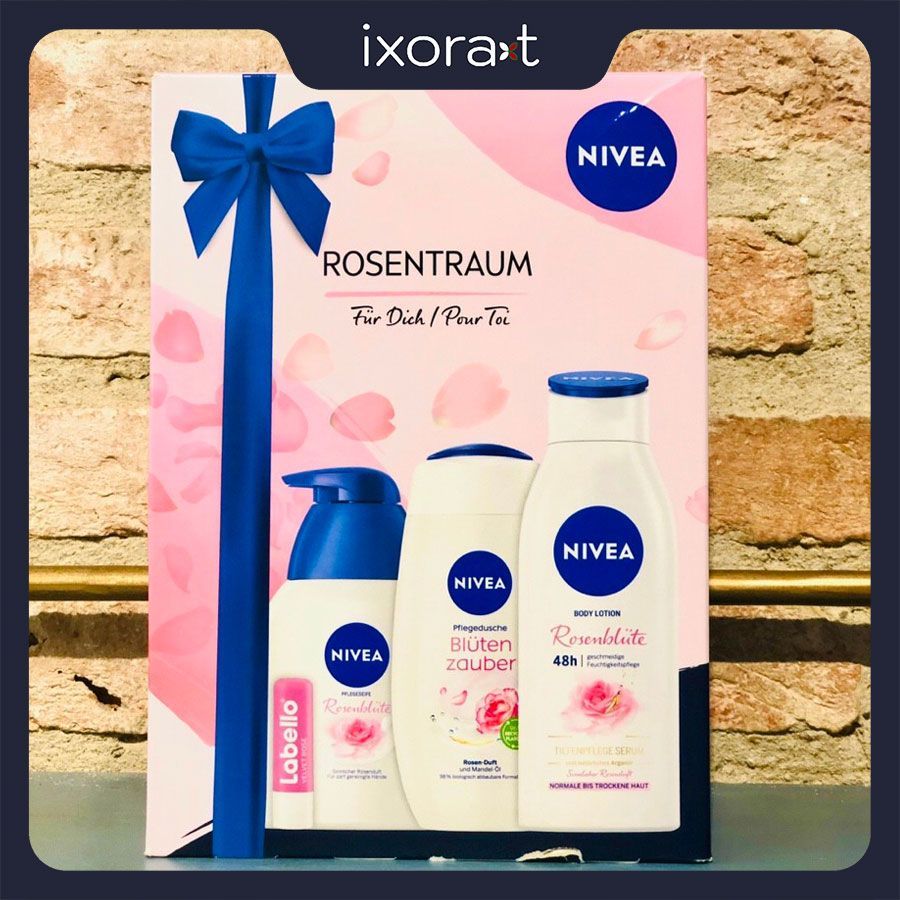 Nivea Set quà tặng giấc mơ hoa hồng (1 son dưỡng, 1 body lotion, 1 sữa tắm, 1 dd rửa tay)