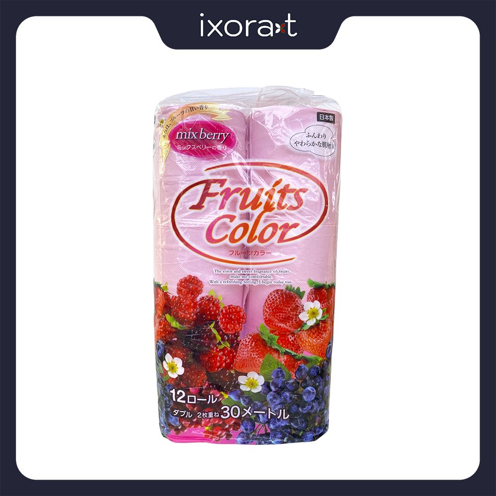 Lốc 12 Cuộn Khăn Giấy Tsurumi Fruit Color Hương Trái Cây (Mix Berry)