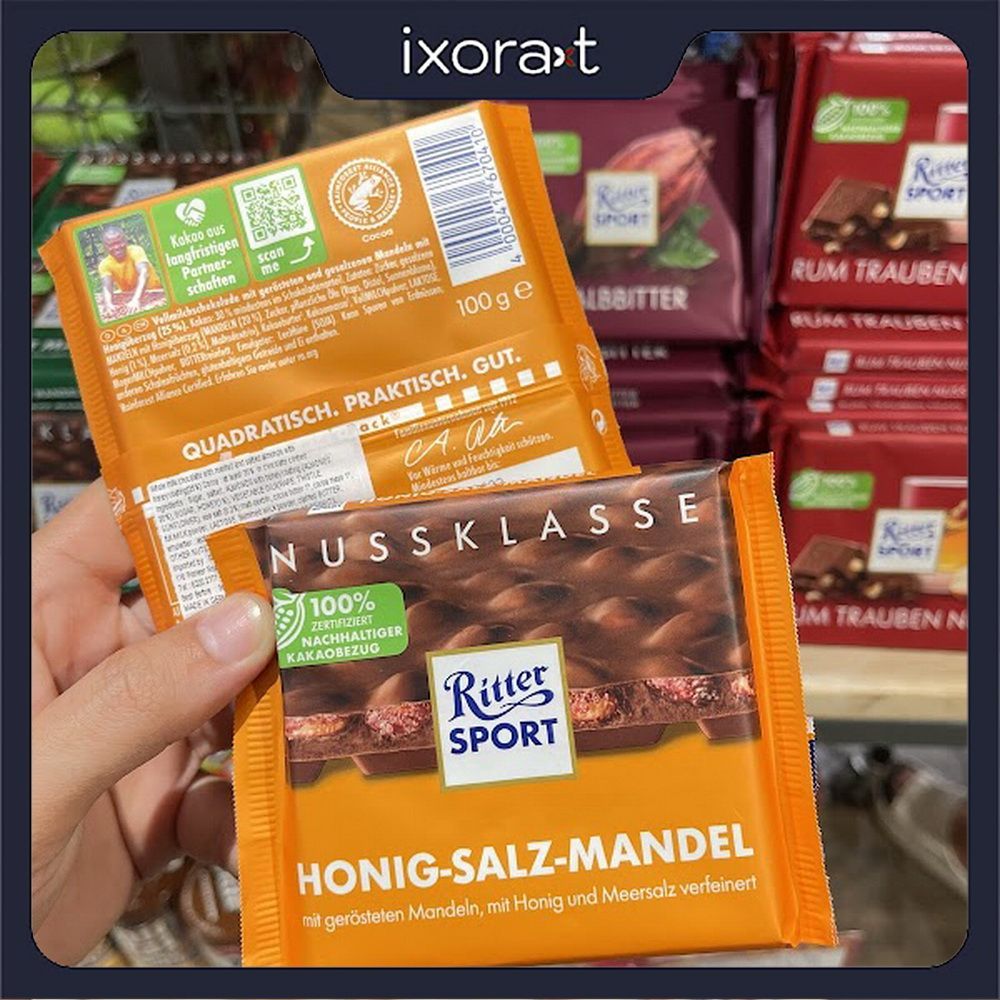 Chocolate Ritter Sport mật ong muối hạnh nhân 100g