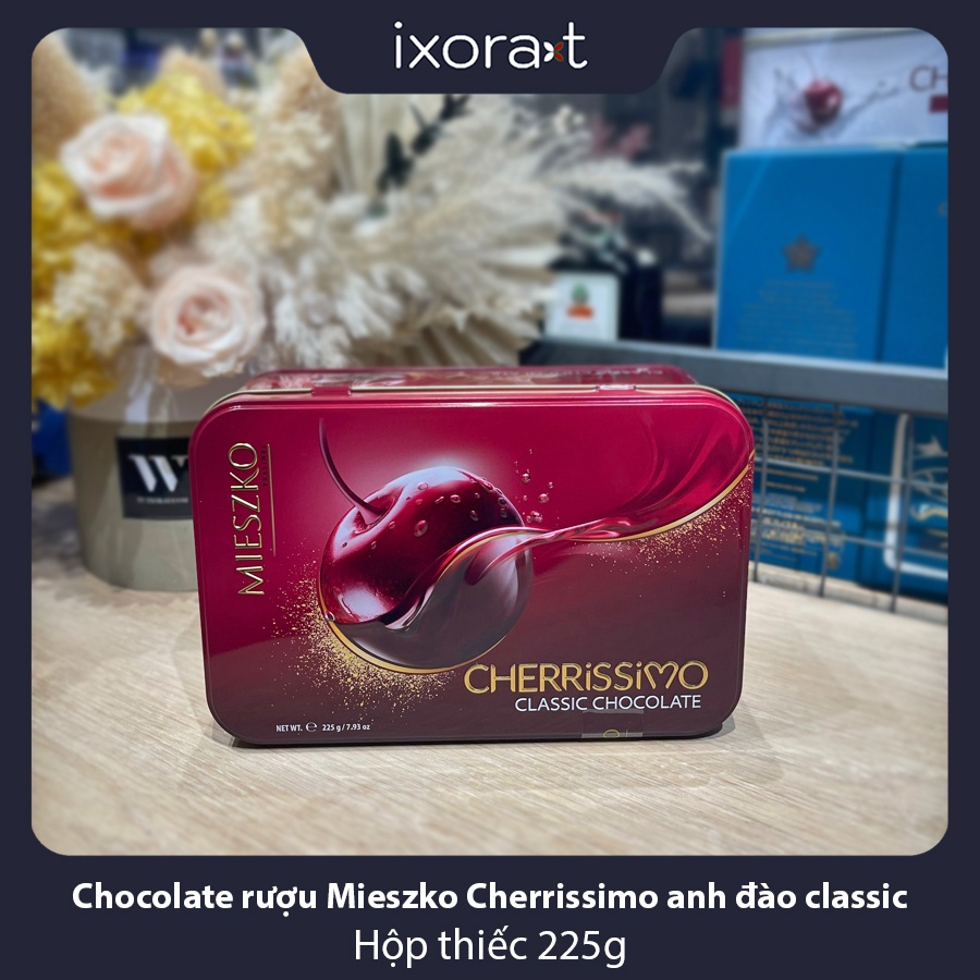 SALE Chocolate rượu Mieszko Cherrissimo anh đào classic 225g (hộp thiếc)