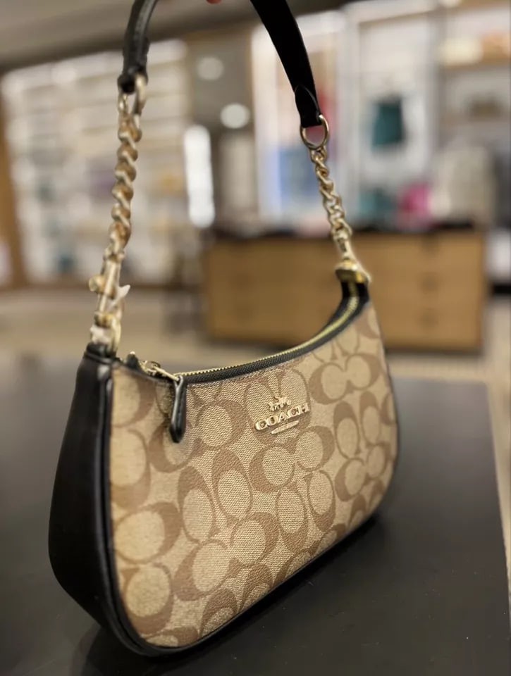 Coach CA548 Teri Shoulder Bag In Signature Canvas Khaki Black 14.jpg