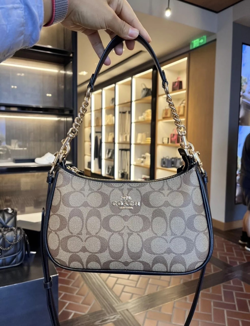 Coach CA548 Teri Shoulder Bag In Signature Canvas Khaki Black 14.jpg