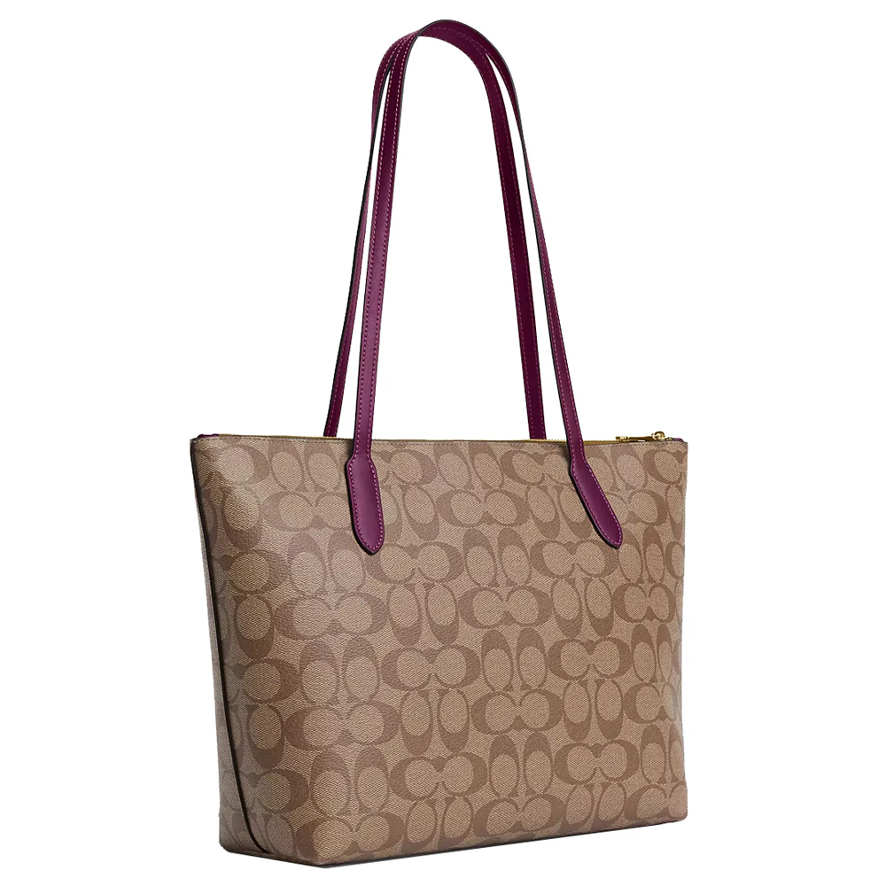 Túi Coach 4455 Zip Top Tote Signature Canvas Khaki Deep Berry 21.jpg