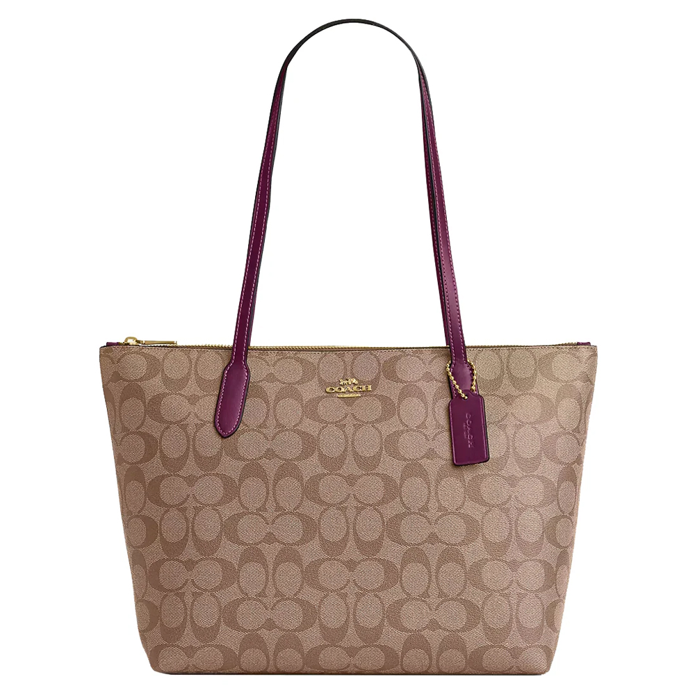 Túi Coach 4455 Zip Top Tote Signature Canvas Khaki Deep Berry 21.jpg