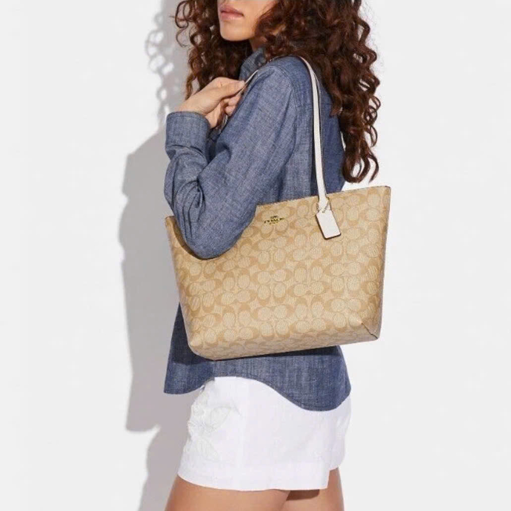Túi Coach 4455 Zip Top Tote Signature Canvas Light Khaki 21.jpg