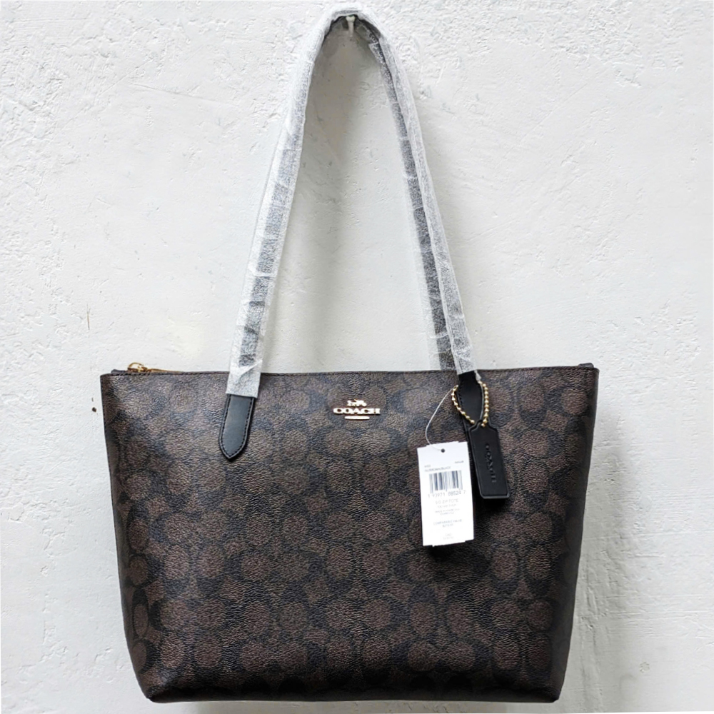 Túi Coach 4455 Zip Top Tote Signature Canvas Brown Black 21.jpg