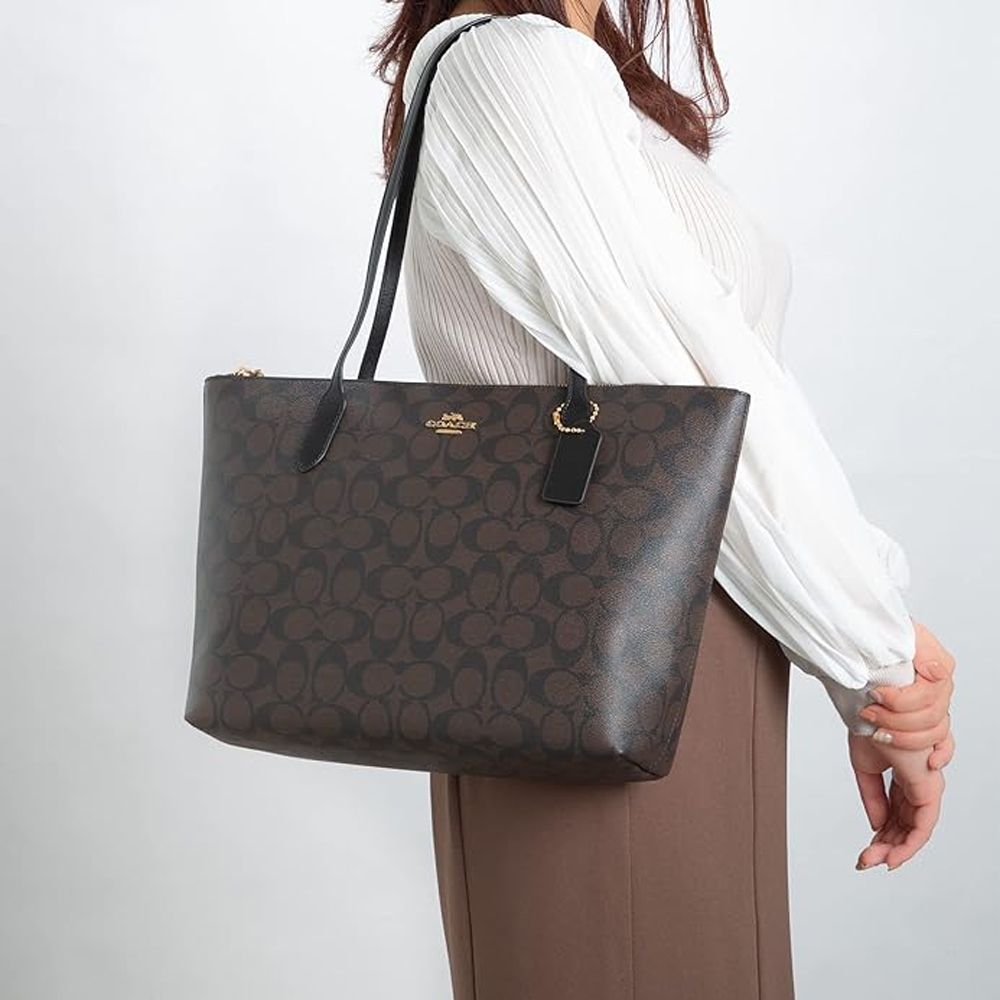 Túi Coach 4455 Zip Top Tote Signature Canvas Brown Black 21.jpg