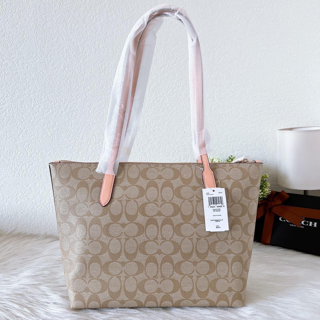Túi Coach 4455 Zip Top Tote Signature Canvas Light Khaki Bubblegum 21.jpg