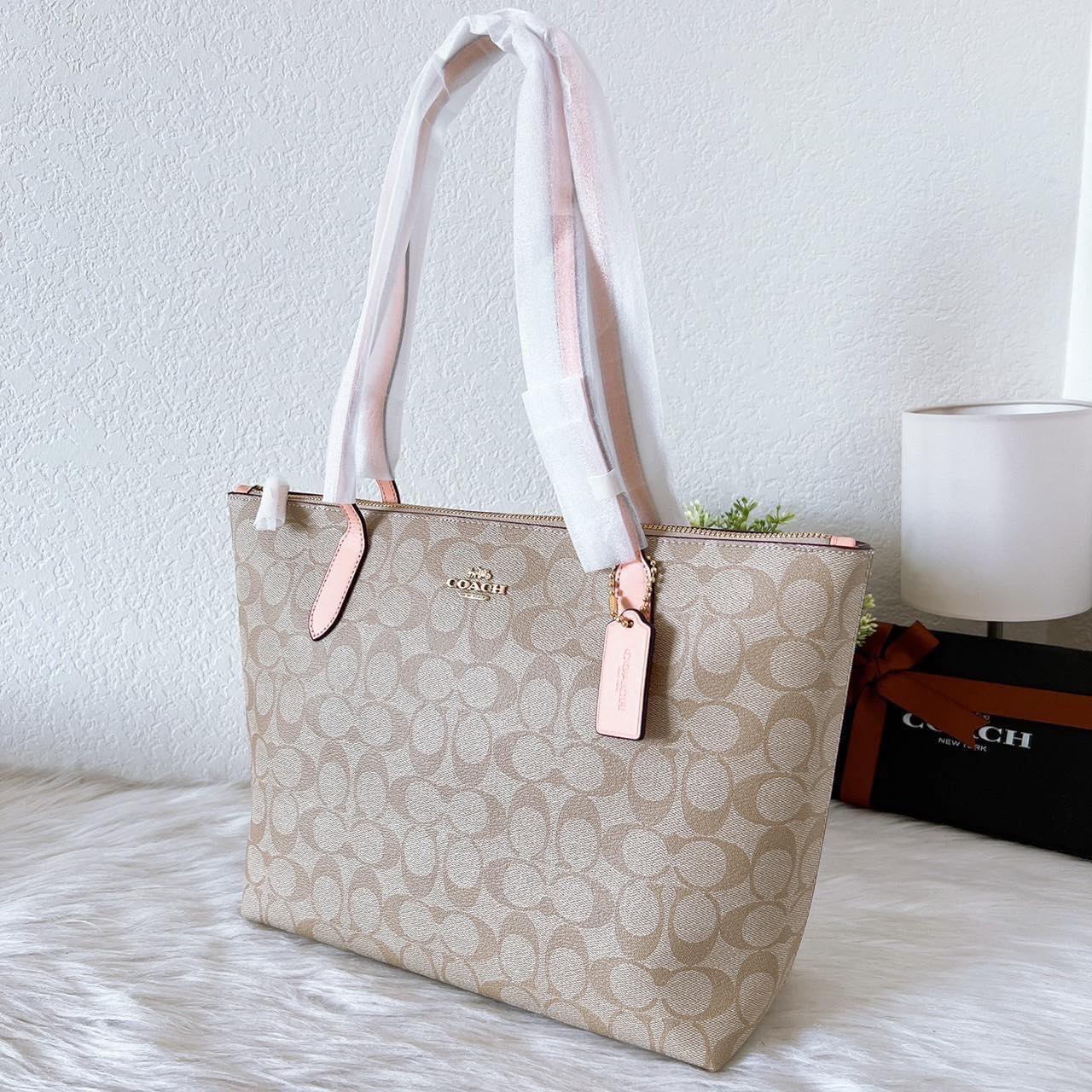 Túi Coach 4455 Zip Top Tote Signature Canvas Light Khaki Bubblegum 21.jpg