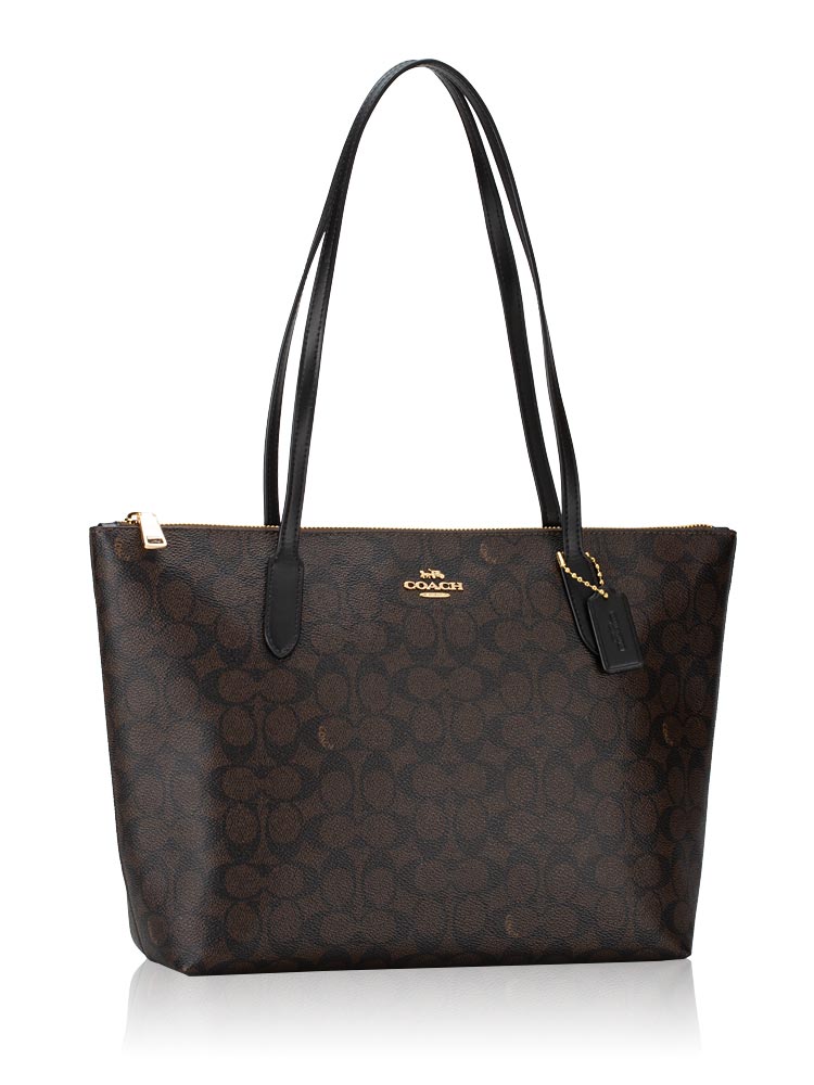 Coach CBT20 Zip Top Tote Walnut Black 1.jpg