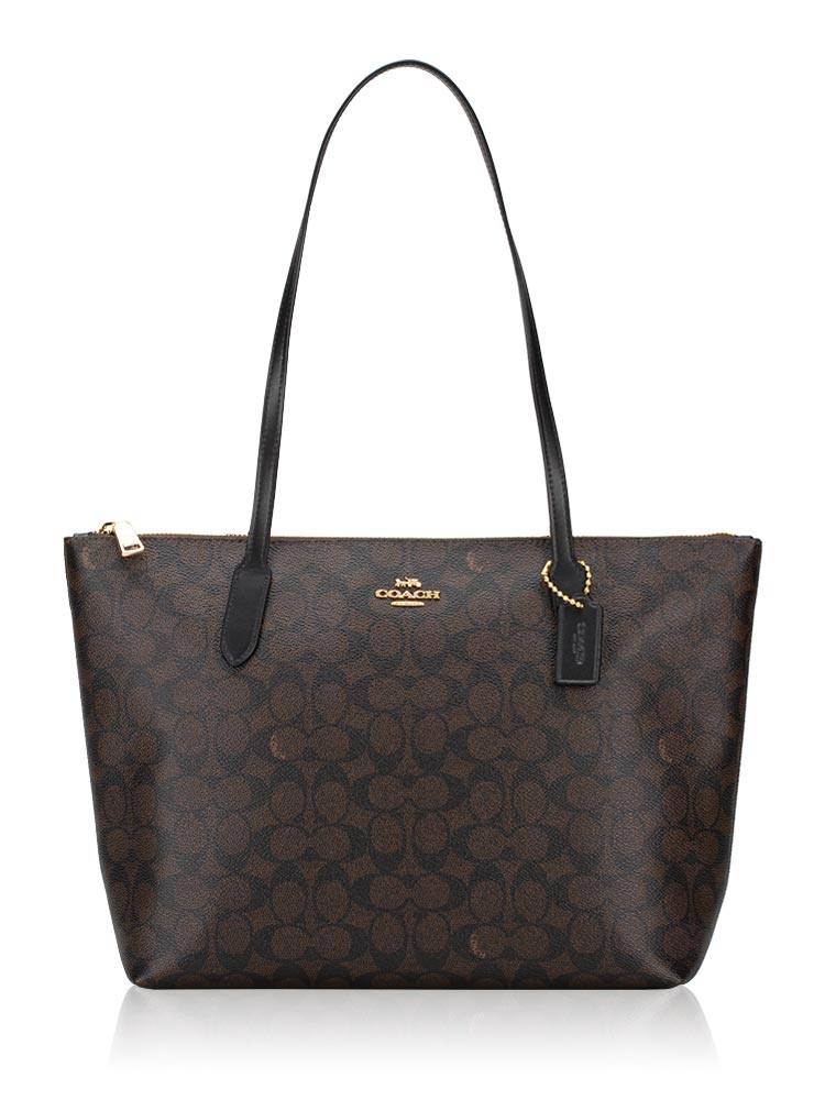 Coach CBT20 Zip Top Tote Walnut Black 1.jpg