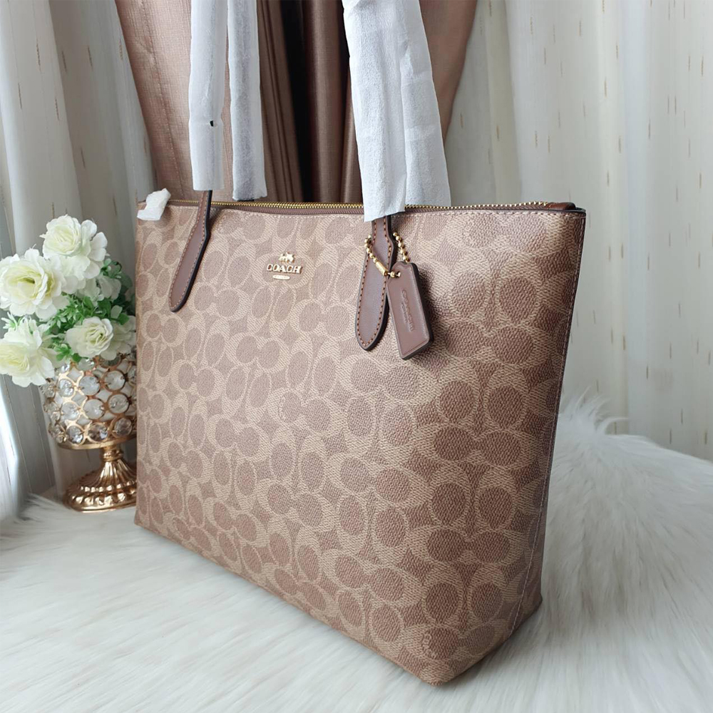 Coach CBT20 Zip Top Tote Tan Brown 1.jpg